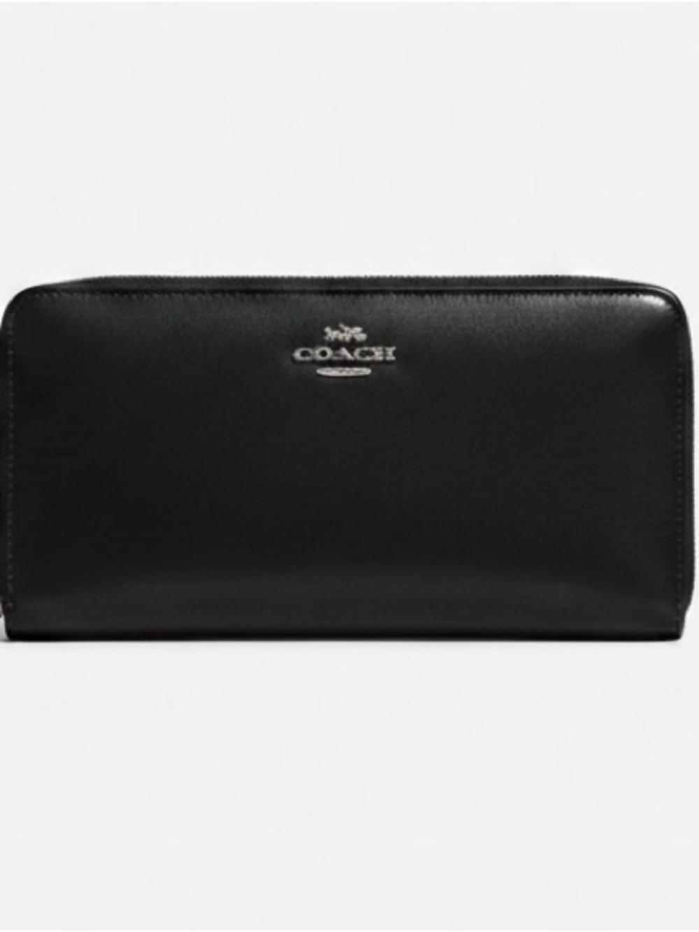 Coach Black Leather Zip Wallet Silver Hardware